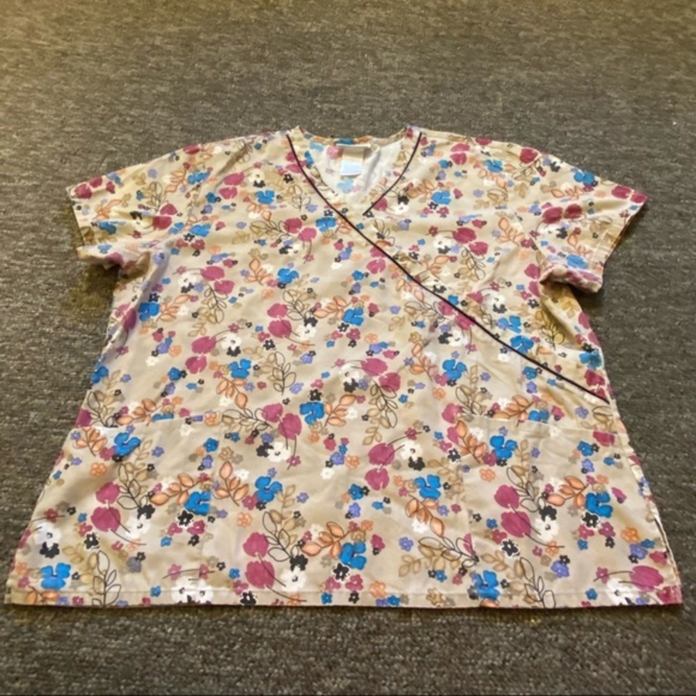SB Scrubs Size XL‎ Women’s Top V Neck Pull Over Pockets Floral